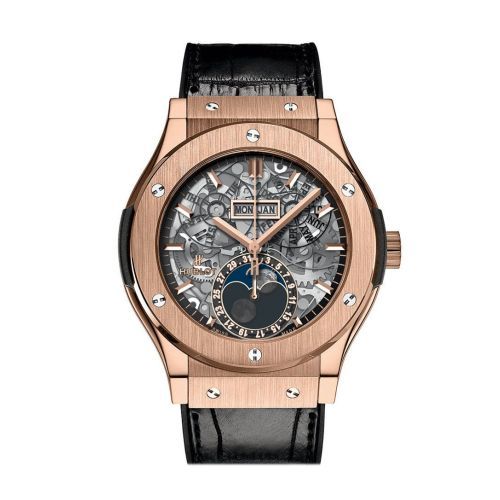 Hublot Classic Fusion Hand Wind Skeleton Dial Black Leather Men's Watch 517.OX.0180.LR