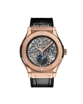 Hublot Classic Fusion Hand Wind Skeleton Dial Black Leather Men's Watch 517.OX.0180.LR